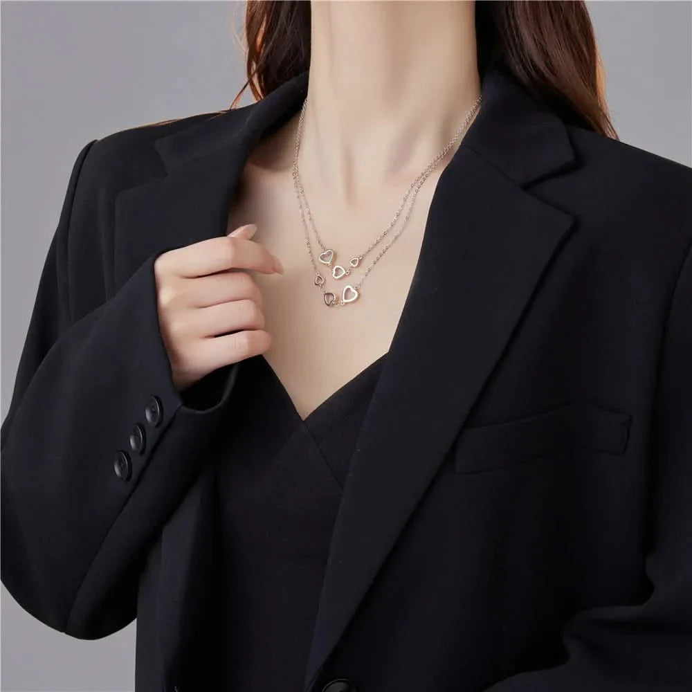 Double Layer Heart Silver Necklace