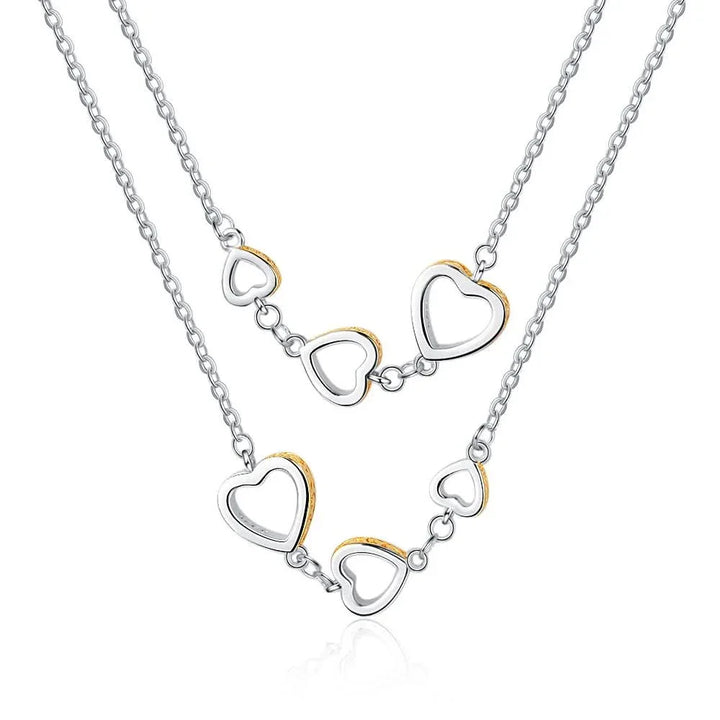 Double Layer Heart Silver Necklace