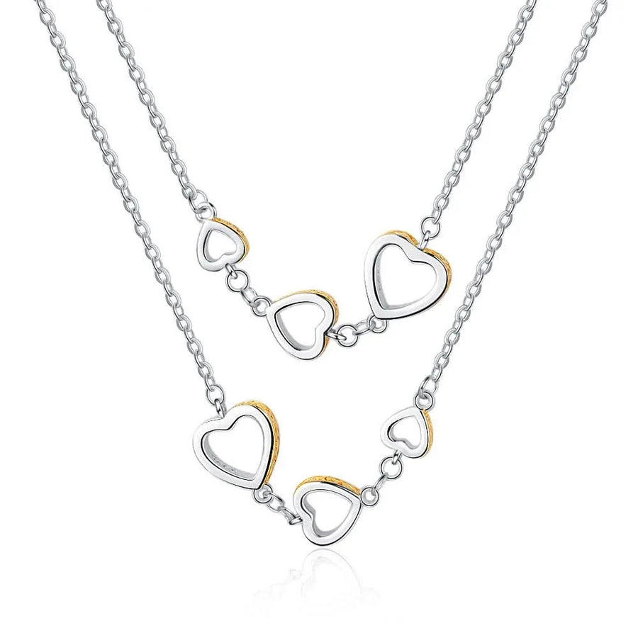 Double Layer Heart Silver Necklace