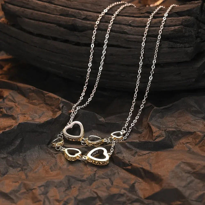 Double Layer Heart Silver Necklace