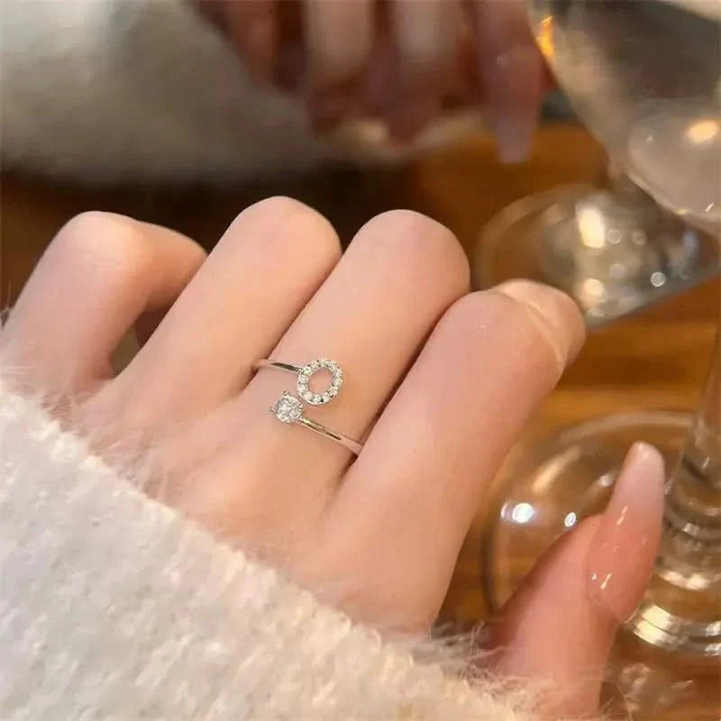 Diamond Initial Letter Silver Ring