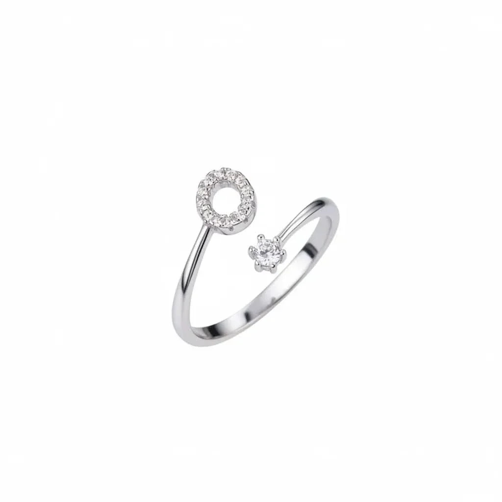 Diamond Initial Letter Silver Ring
