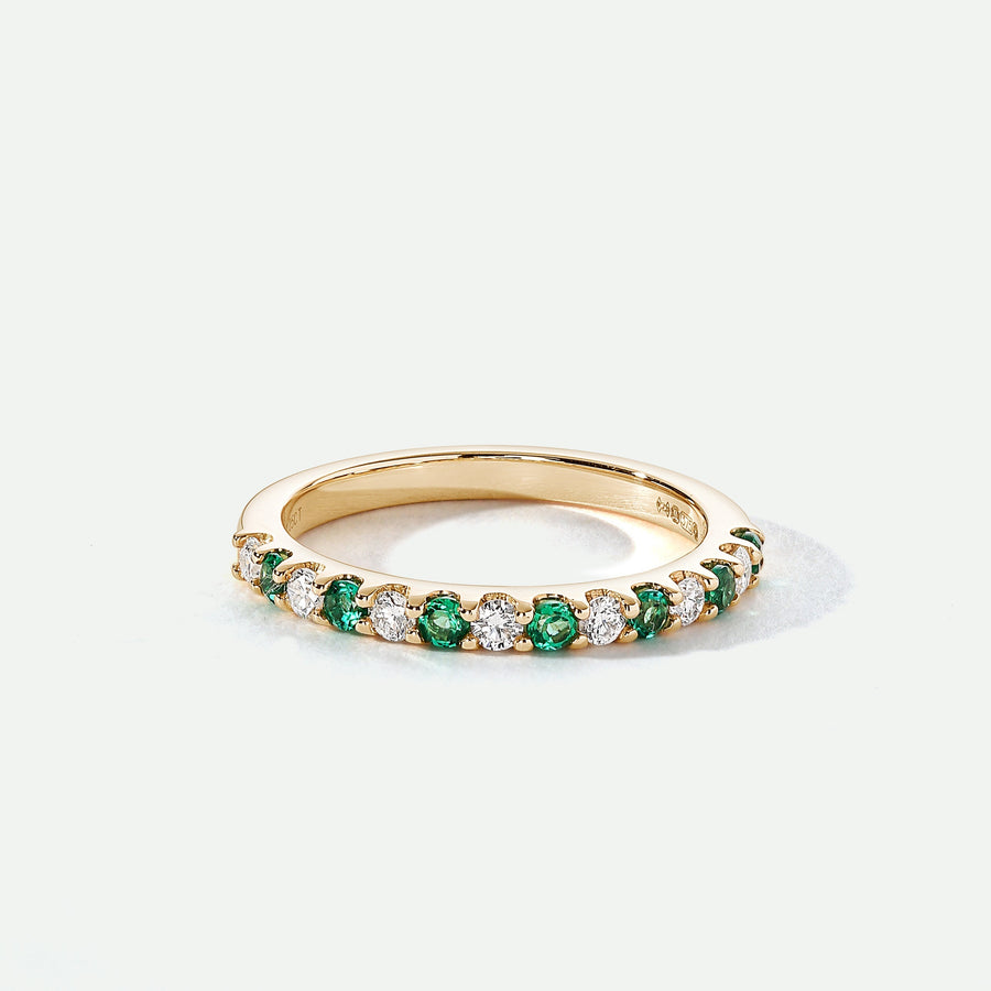 Odette | 9ct Yellow Gold 0.25ct tw Lab Grown Diamond and Created Emerald Eternity Ring-0