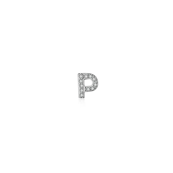 Diamond Letter Initial Silver Stud Earring- a pair