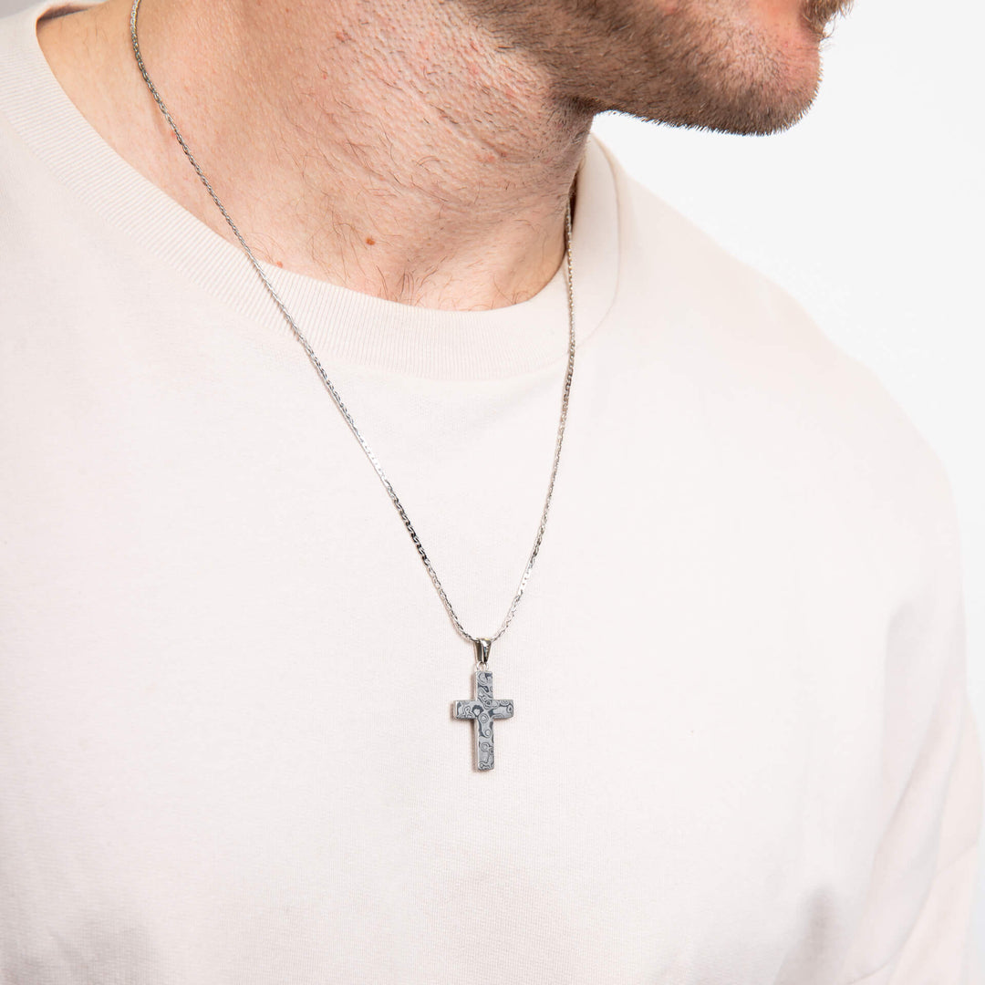 Damascus Stainless Steel Cross Pendant P5504