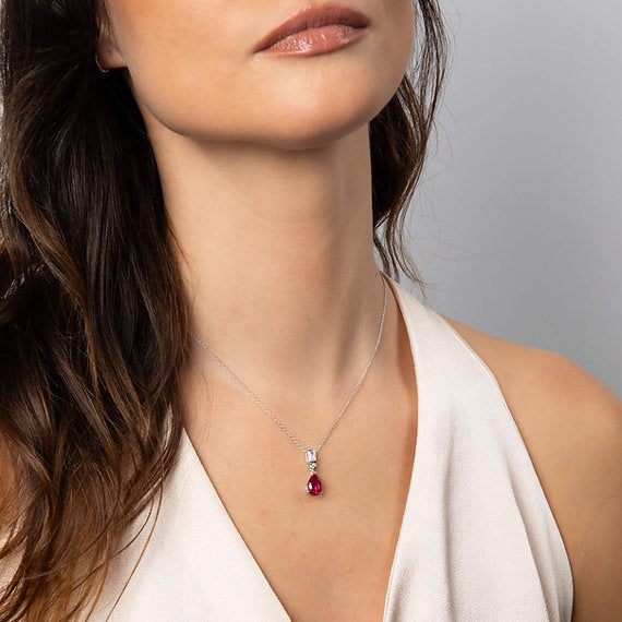 Diamonfire Clear Ruby Cubic Zirconia Contemporary Princess Cut Pendant P5577