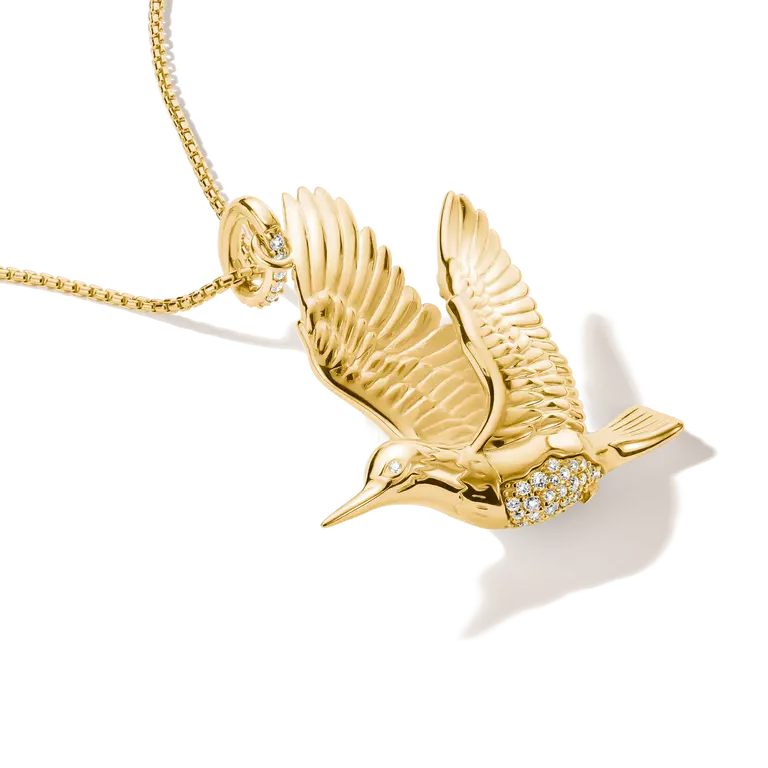 Thomas Sabo Elyndra Sterling Silver 18k Gold Plated White Zirconia Kingfisher Pendant PE1009-414-14