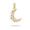 A gold crescent moon pendant adorned with clear round-cut gemstones along the inner curve, shown on a clean white background with a soft shadow beneath.