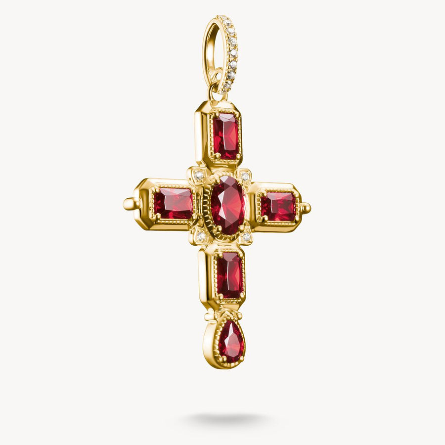 Thomas Sabo Elyndra Silver 18 Carat Gold Plated Garnet Cubic Zirconia yellow gold Pendant PE987-414-10