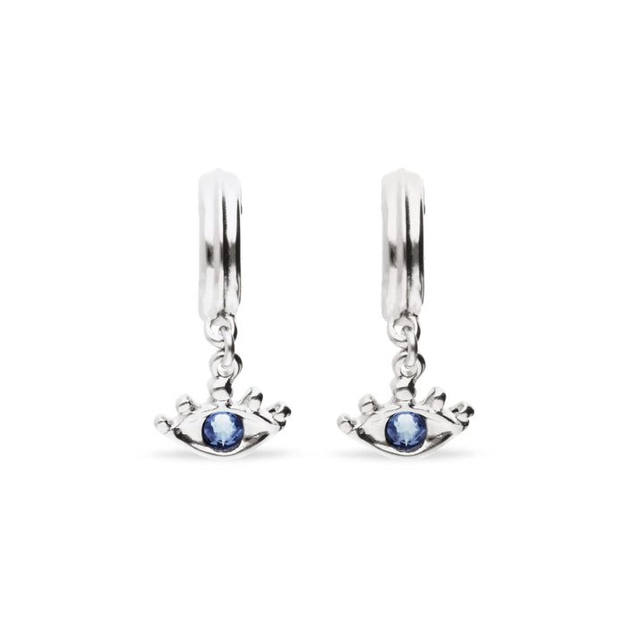 Metal Alloy Hoop Plated Sterling Silver Eye Detail Faceted Crystal Blue Hoop Earrings PEN1005AZUMTL