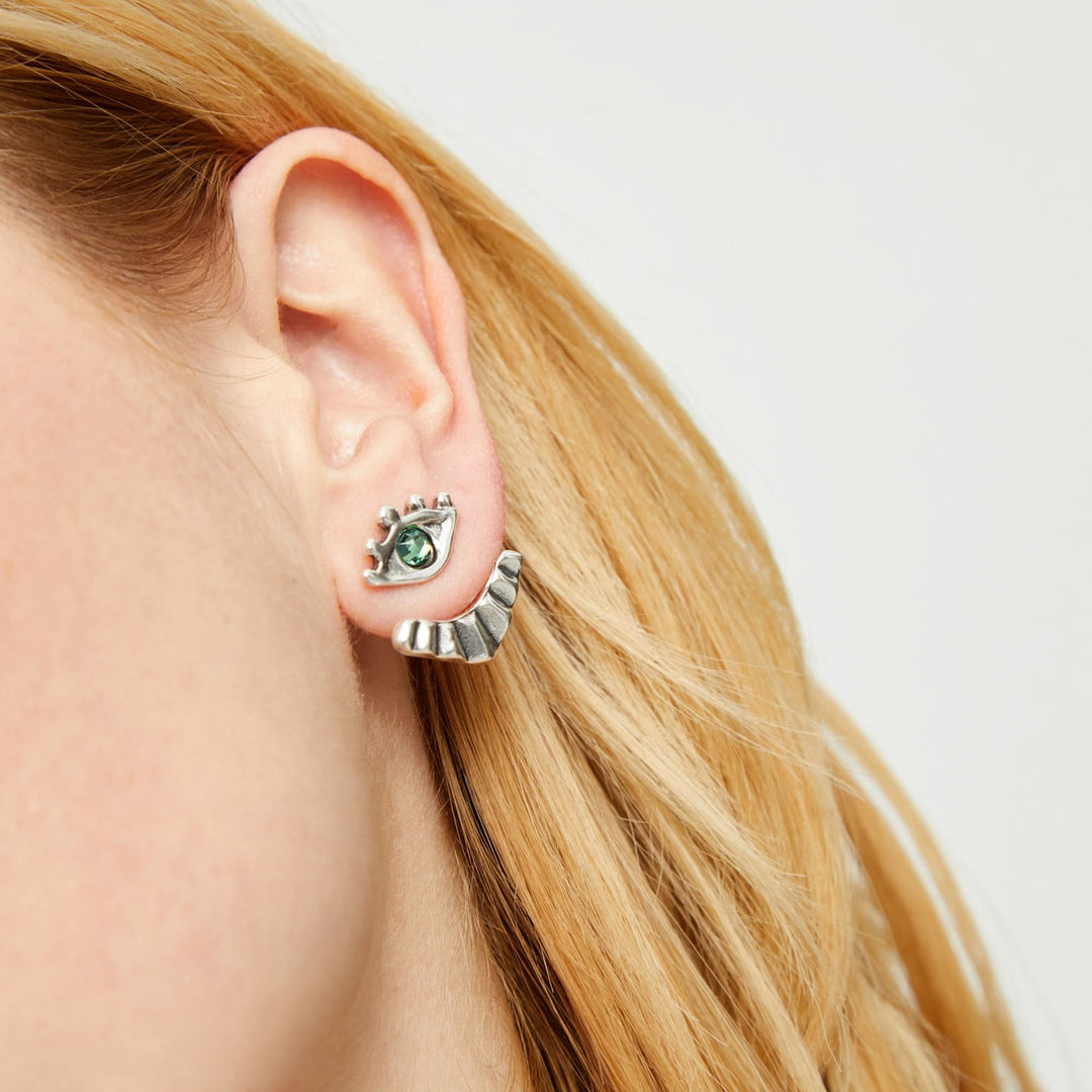 Metal Alloy Plated Sterling Silver Detachable Eyelashes Green Faceted Crystal Stud Earrings PEN1006VRDMTL