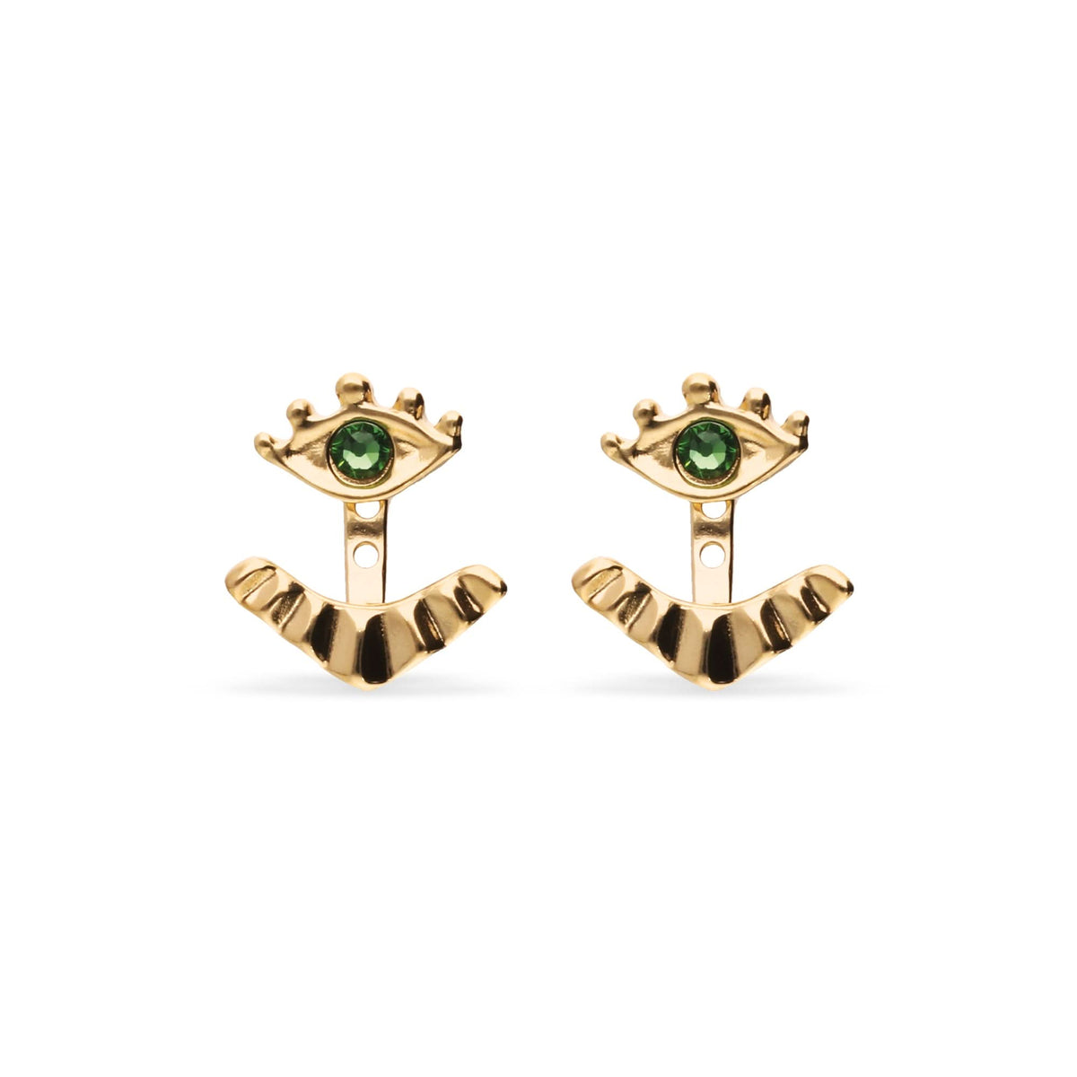 Metal Alloy Gold 18K Detachable Eyelashes Green Faceted Crystal Stud Earrings PEN1006VRDORO