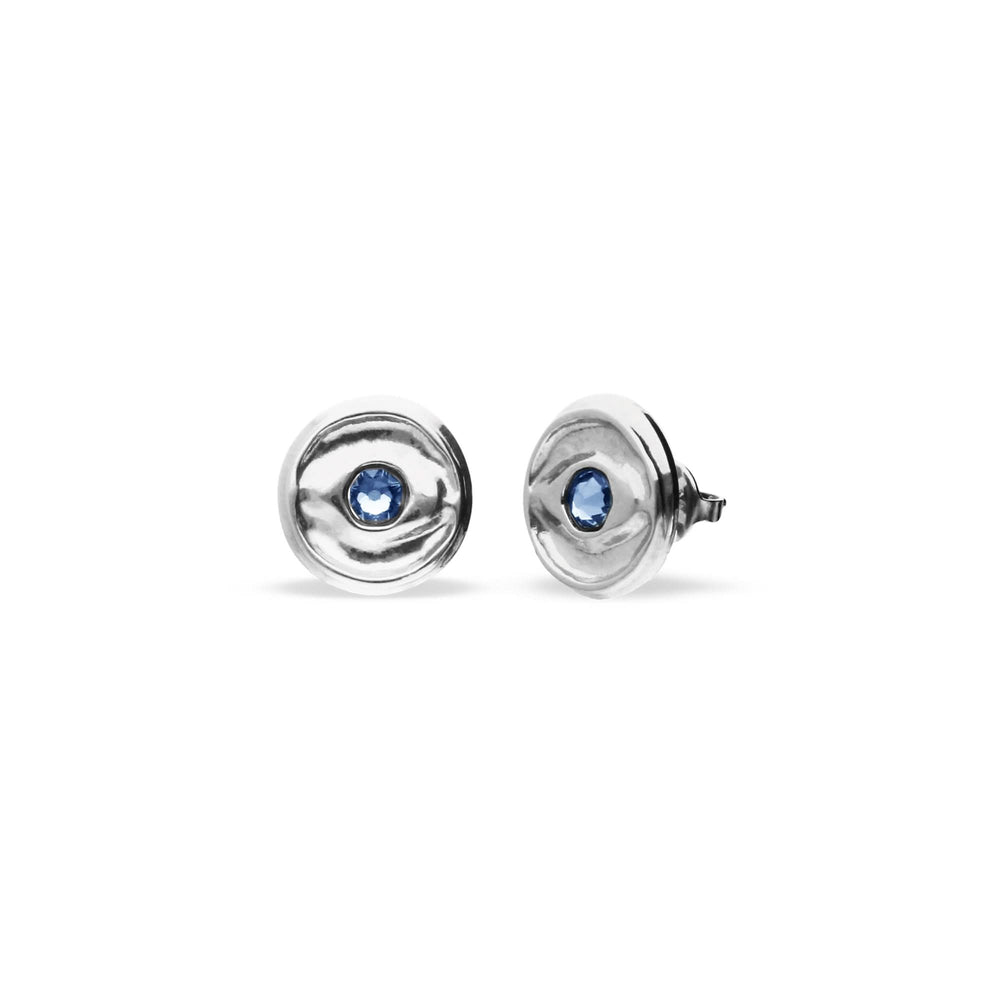 Metal Alloy Bottom Plated Sterling Silver Blue Faceted Crystal Stud Earrings PEN1007AZUMTL