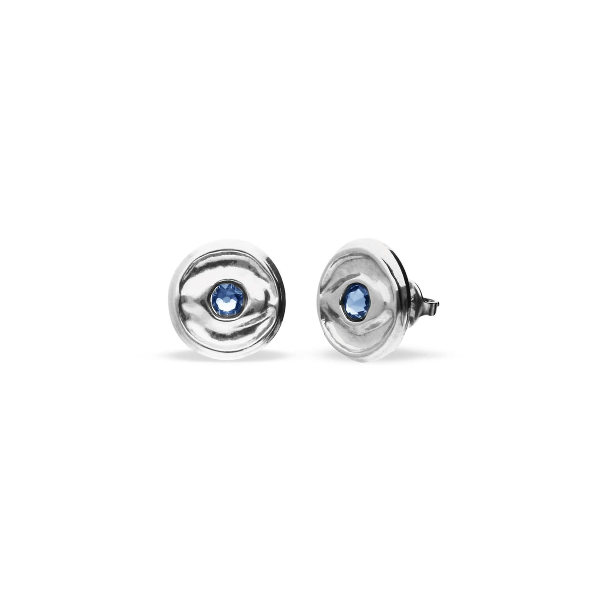 Metal Alloy Bottom Plated Sterling Silver Blue Faceted Crystal Stud Earrings PEN1007AZUMTL