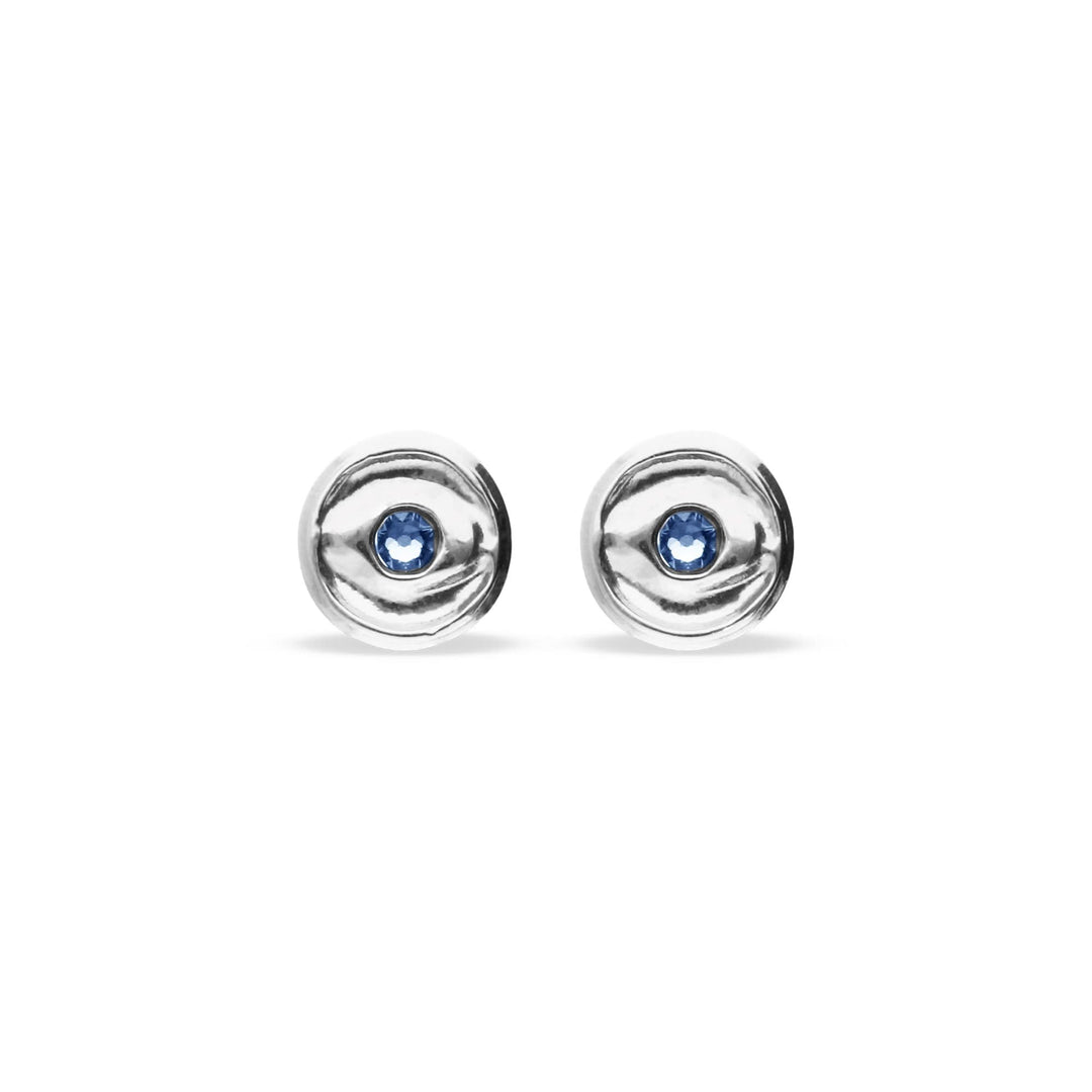 Metal Alloy Bottom Plated Sterling Silver Blue Faceted Crystal Stud Earrings PEN1007AZUMTL