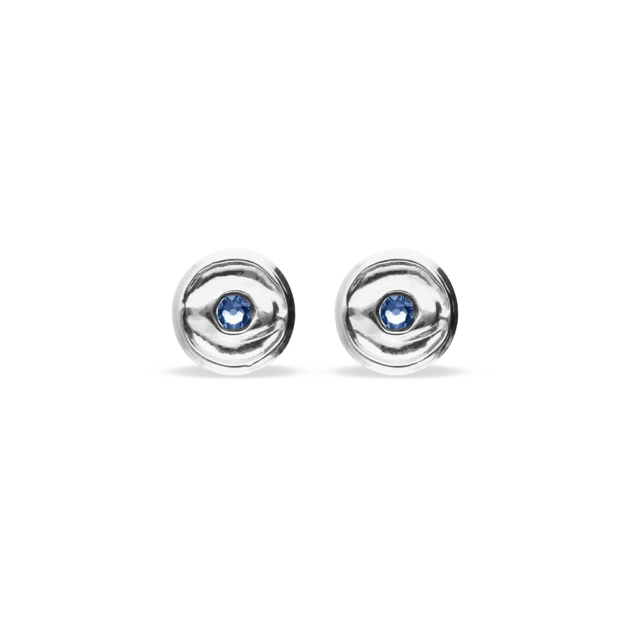 Metal Alloy Bottom Plated Sterling Silver Blue Faceted Crystal Stud Earrings PEN1007AZUMTL