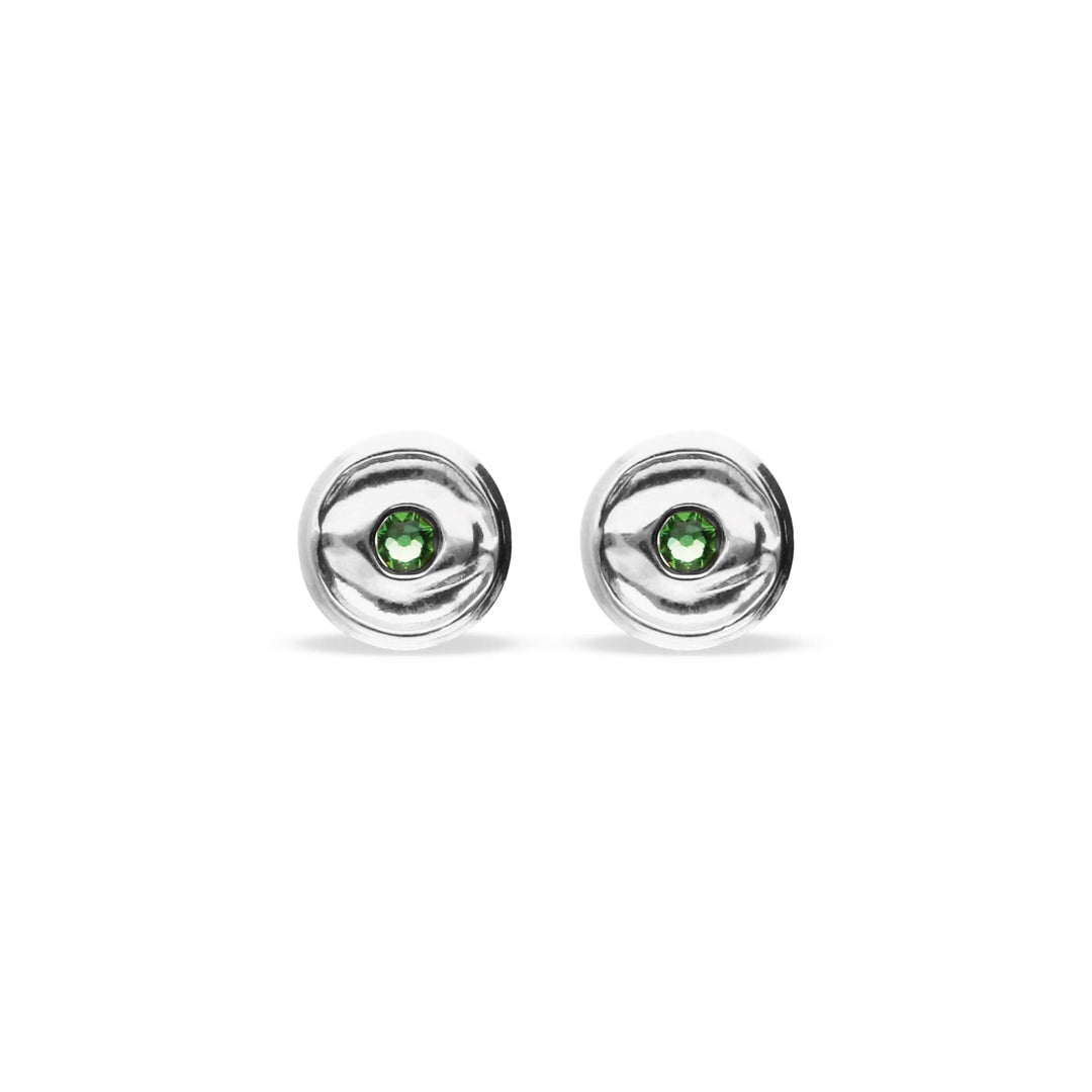 Metal Alloy Bottom Plated Sterling Silver Green Faceted Crystal Stud Earrings PEN1007VRDMTL