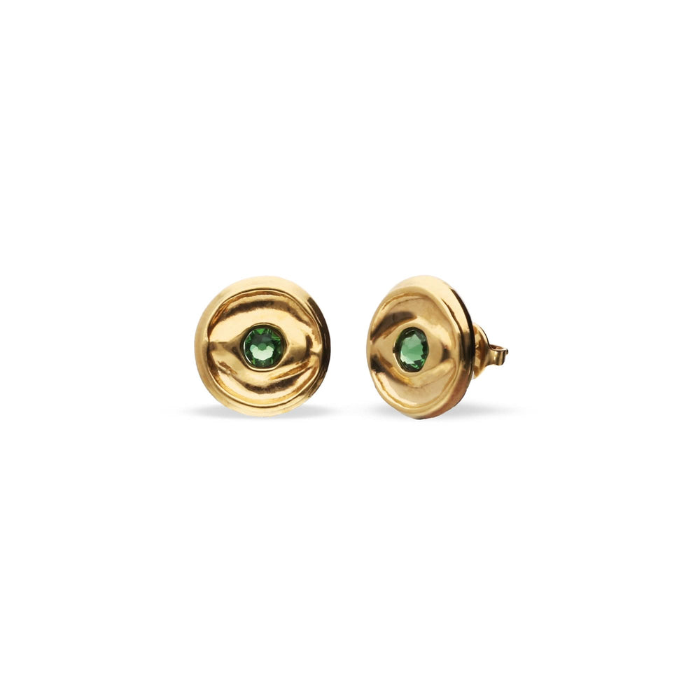Metal Alloy Bottom Plated Gold 18K Green Faceted Crystal Stud Earrings PEN1007VRDORO