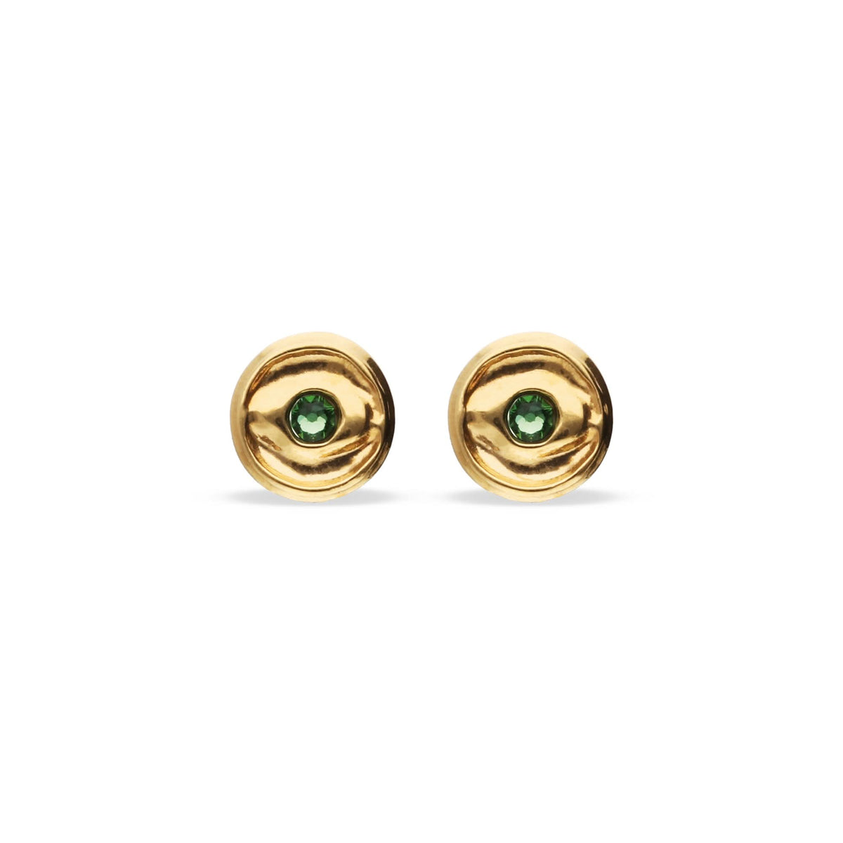 Metal Alloy Bottom Plated Gold 18K Green Faceted Crystal Stud Earrings PEN1007VRDORO