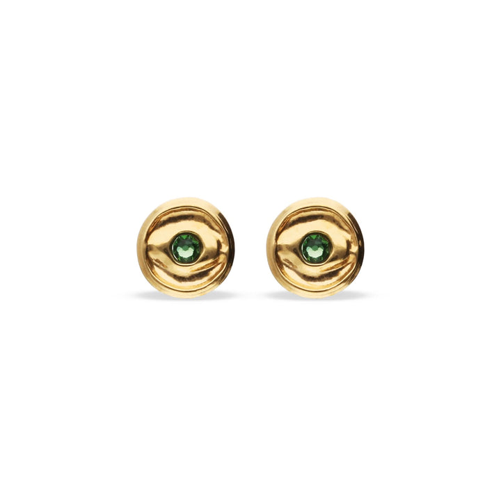 Metal Alloy Bottom Plated Gold 18K Green Faceted Crystal Stud Earrings PEN1007VRDORO