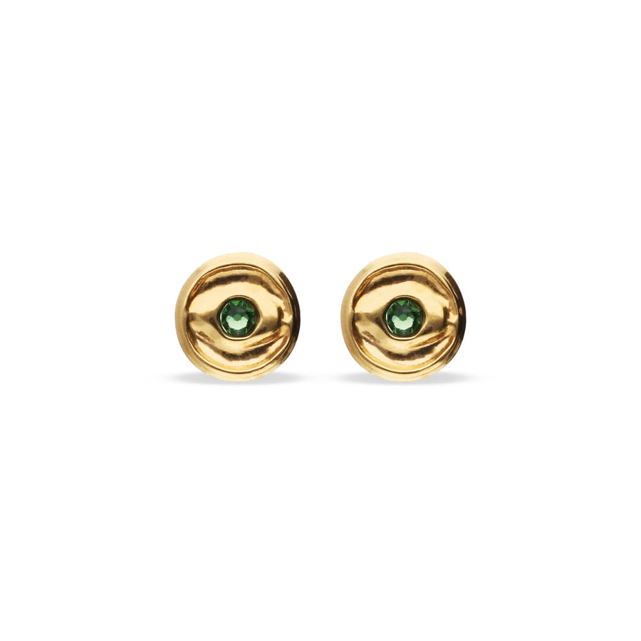 Metal Alloy Bottom Plated Gold 18K Green Faceted Crystal Stud Earrings PEN1007VRDORO