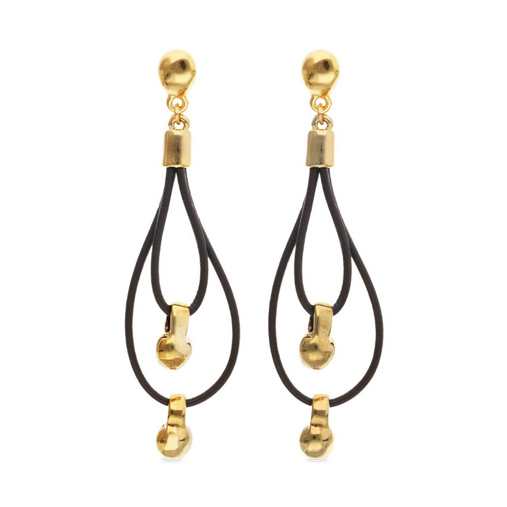Leather Long Double 18K Gold Plated Ball Detail Earrings PEN1061MARORO