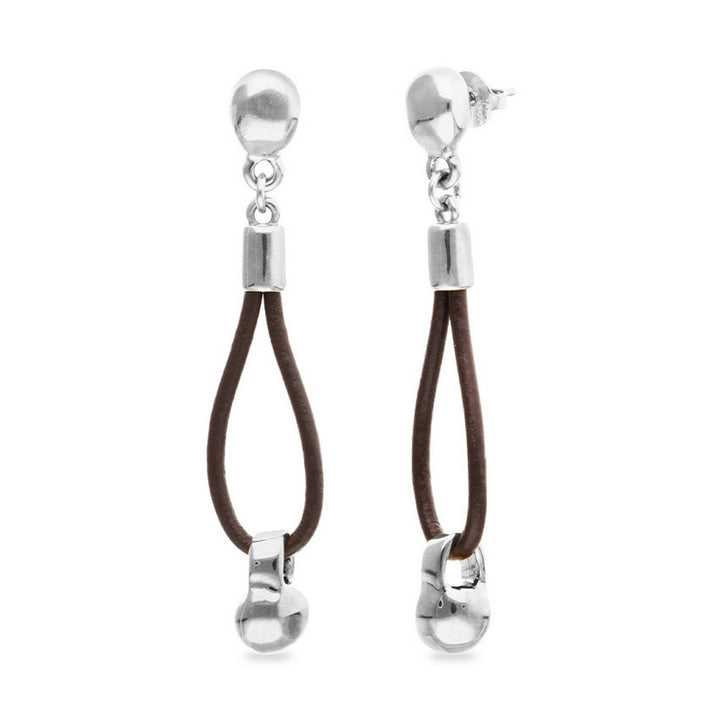 Leather Long Sterling Silverplated Ball Detail Earrings PEN1062MARMTL