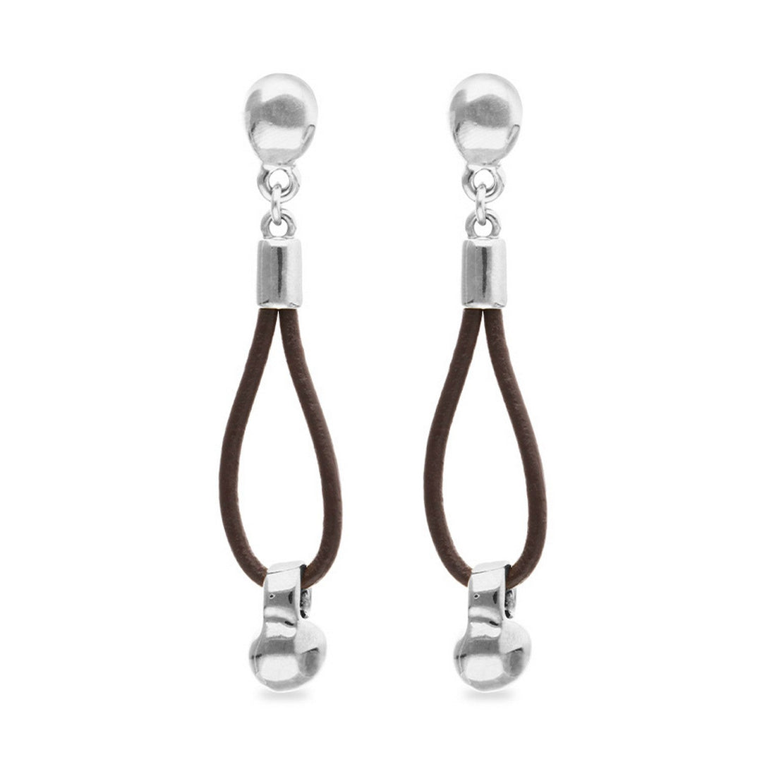 Leather Long Sterling Silverplated Ball Detail Earrings PEN1062MARMTL