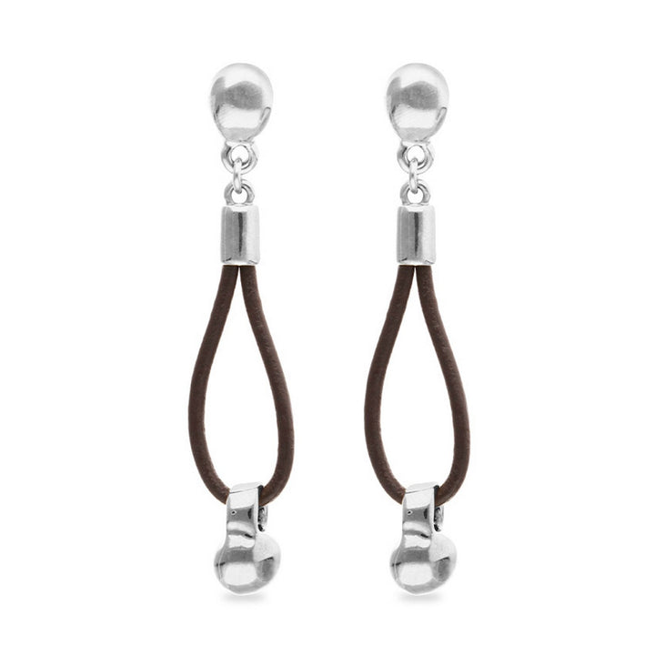 Leather Long Sterling Silverplated Ball Detail Earrings PEN1062MARMTL