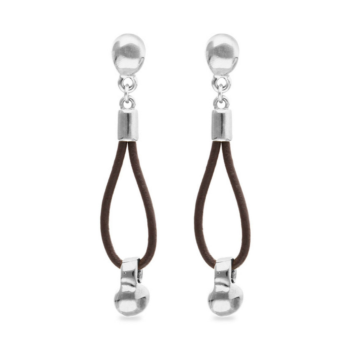 Leather Long Sterling Silverplated Ball Detail Earrings PEN1062MARMTL