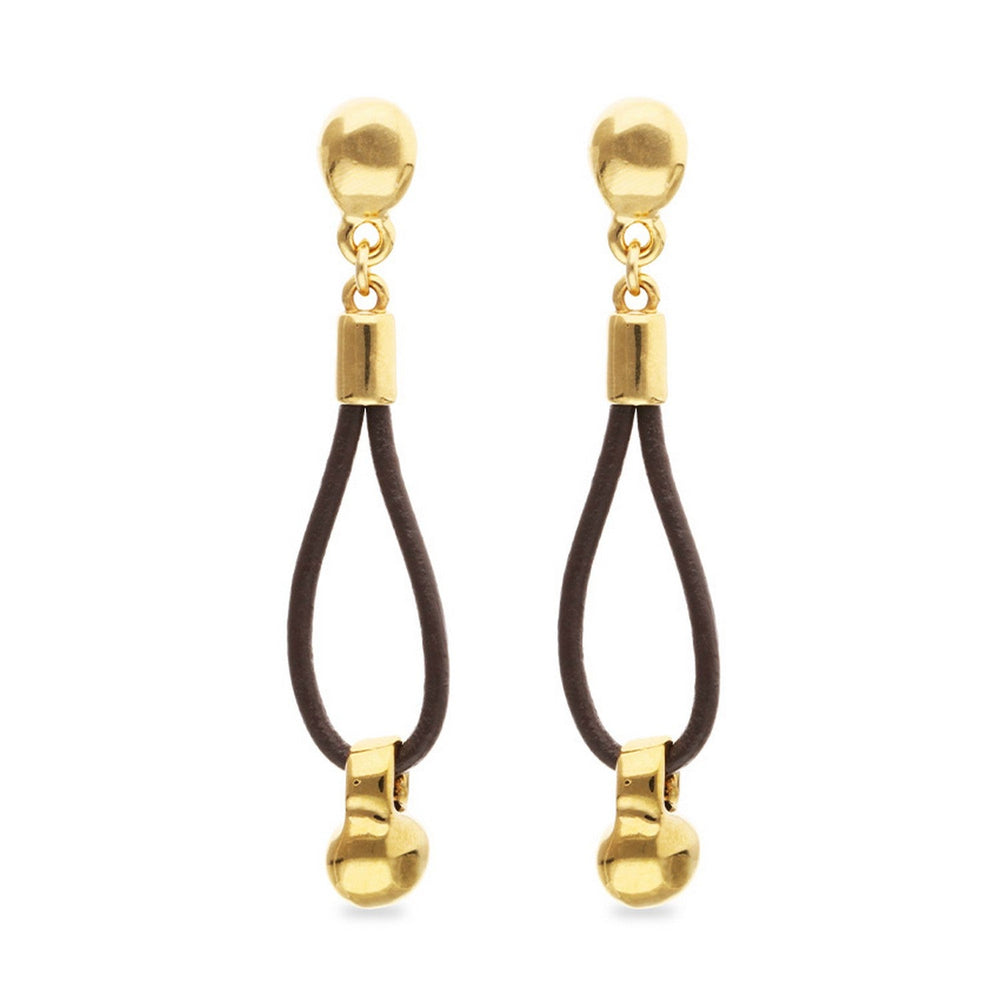 Leather Long 18K Gold Plated Ball Detail Earrings PEN1062MARORO