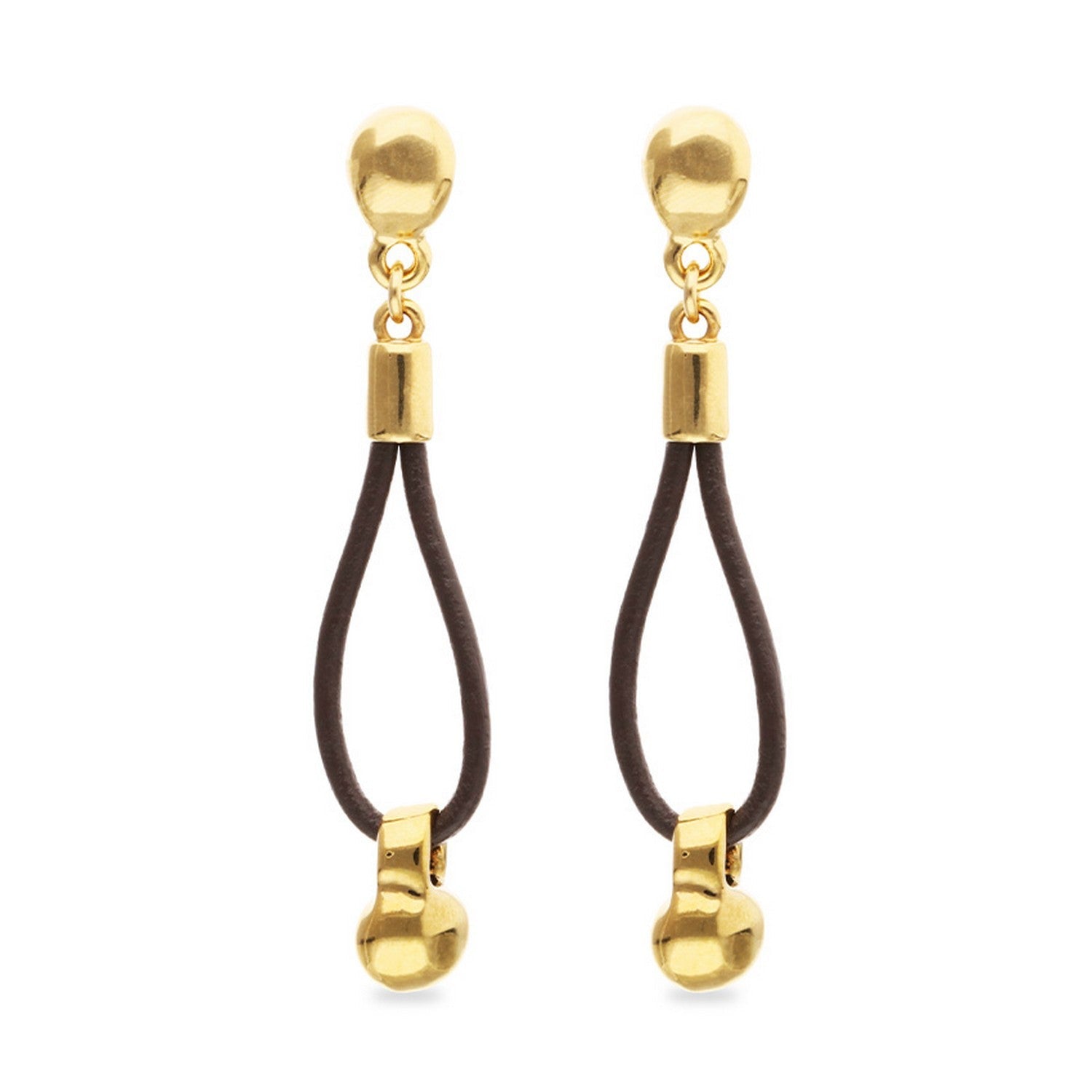 Leather Long 18K Gold Plated Ball Detail Earrings PEN1062MARORO