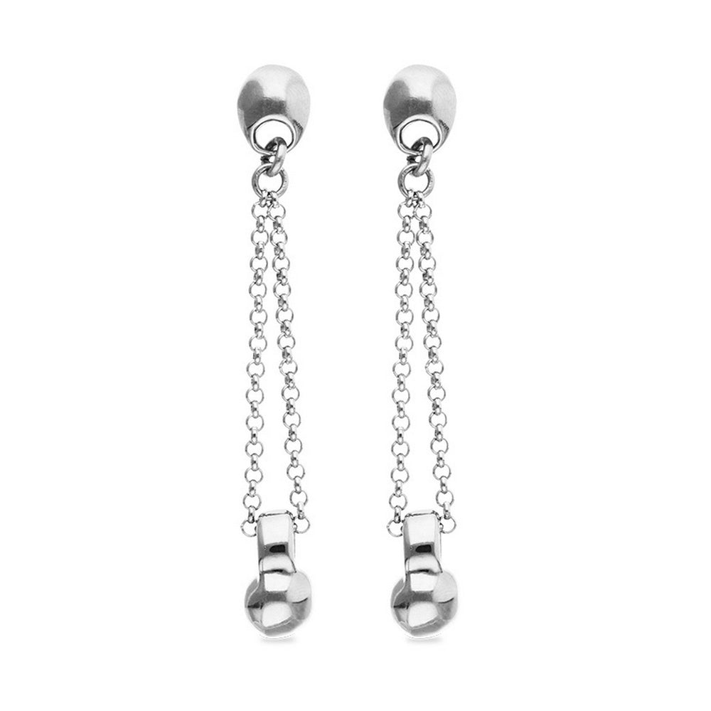 Sterling Silver Metal Alloy Long Chain And Ball Detail Earrings PEN1063MTL000
