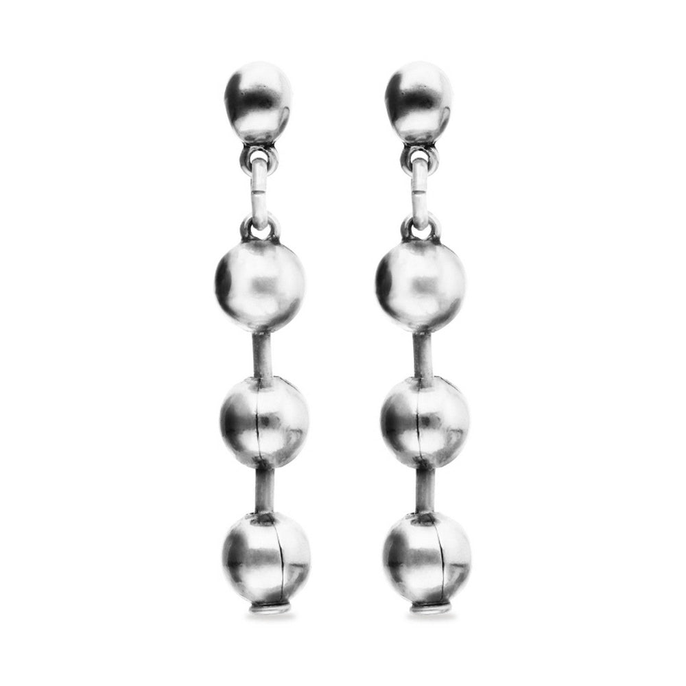 Sterling Silver Plated Balls Long Drop Earrings PEN1064MTL000