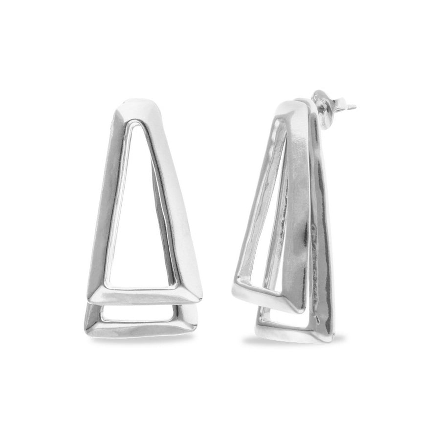Sterling Silver Plated  Double Triangular Earrings PEN1065MTL000