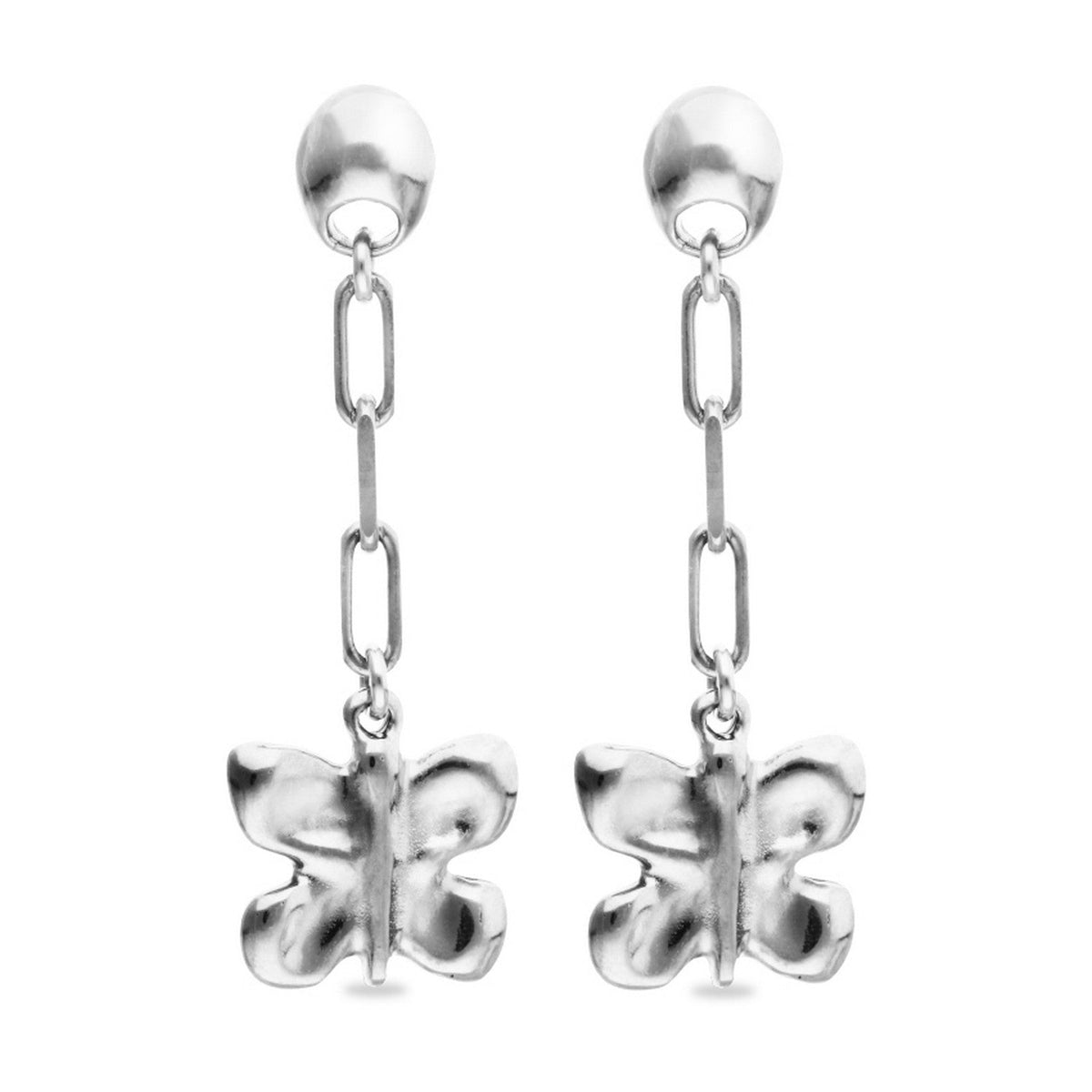 Sterling Silver Plated Metal Alloy Long Butterfly Earrings PEN1069MTL000