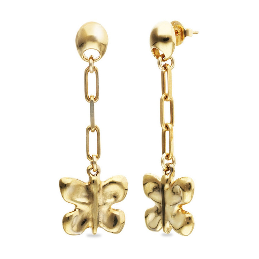18K Gold Plated Metal Alloy Long Butterfly Earrings PEN1069ORO000