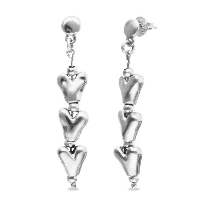 Sterling Silver Plated Heart Shaped Long Earrings PEN1072MTL000