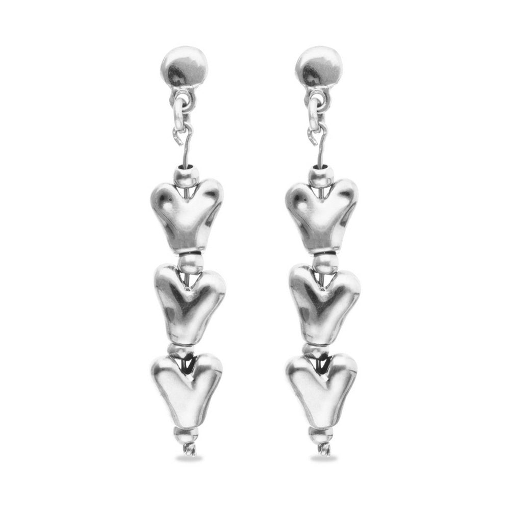 Sterling Silver Plated Heart Shaped Long Earrings PEN1072MTL000