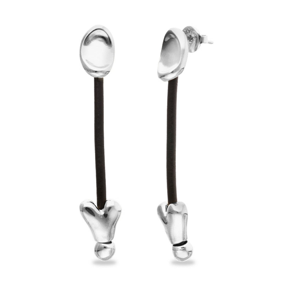 Leather And Sterling Silver Plated Long Hearts Earrings PEN1073MARMTL