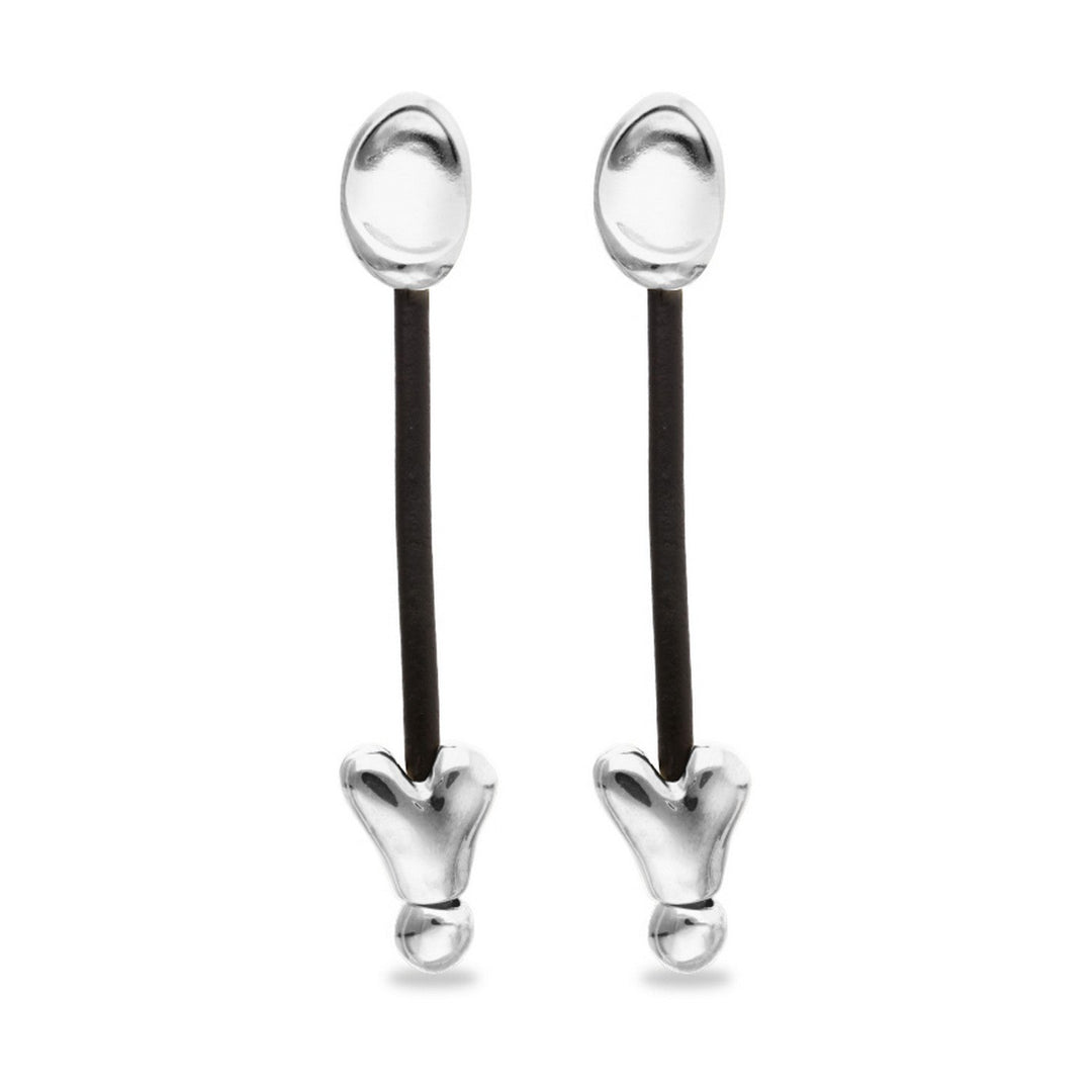 Leather And Sterling Silver Plated Long Hearts Earrings PEN1073MARMTL