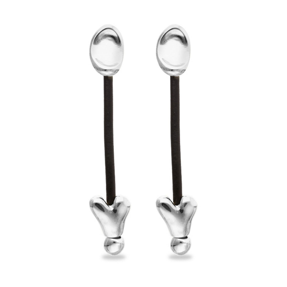 Leather And Sterling Silver Plated Long Hearts Earrings PEN1073MARMTL