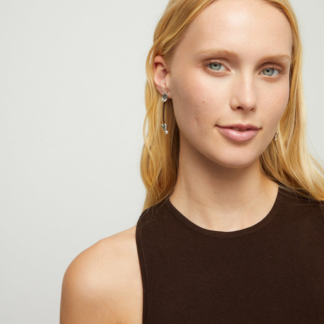 Leather And Sterling Silver Plated Long Hearts Earrings PEN1073MARMTL