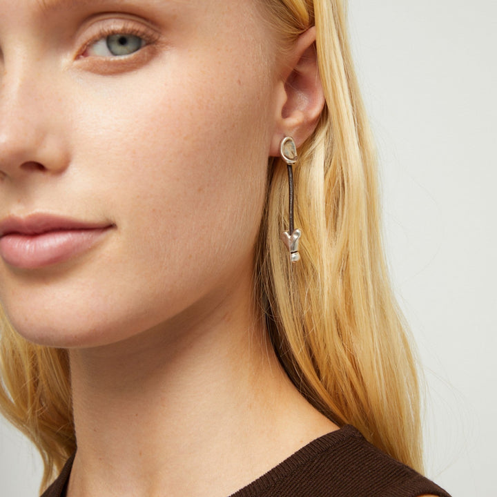 Leather And Sterling Silver Plated Long Hearts Earrings PEN1073MARMTL