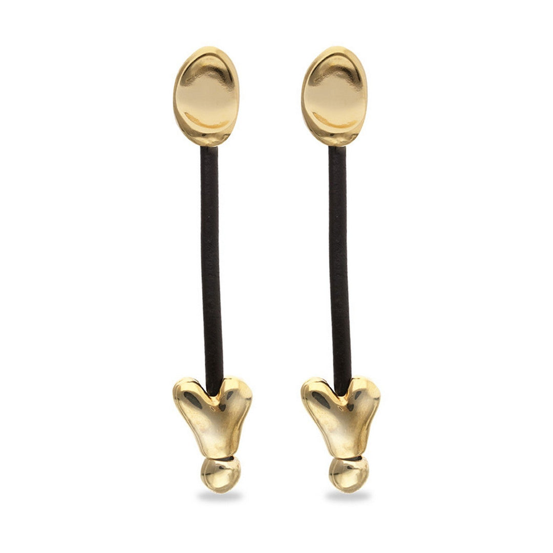 Leather And 18K Gold Plated Long Hearts Earrings PEN1073MARORO