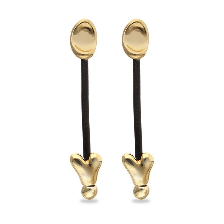 Leather And 18K Gold Plated Long Hearts Earrings PEN1073MARORO