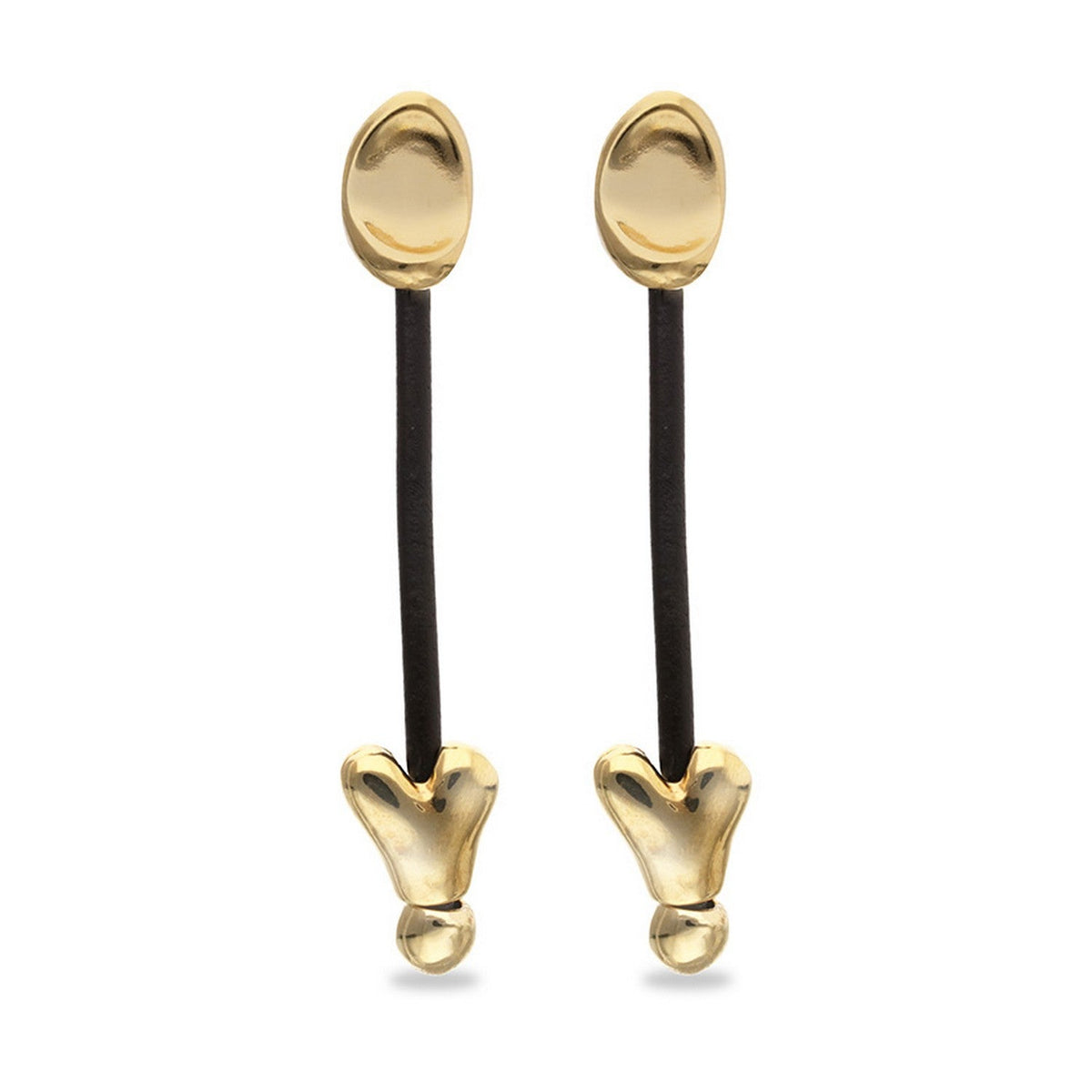 Leather And 18K Gold Plated Long Hearts Earrings PEN1073MARORO