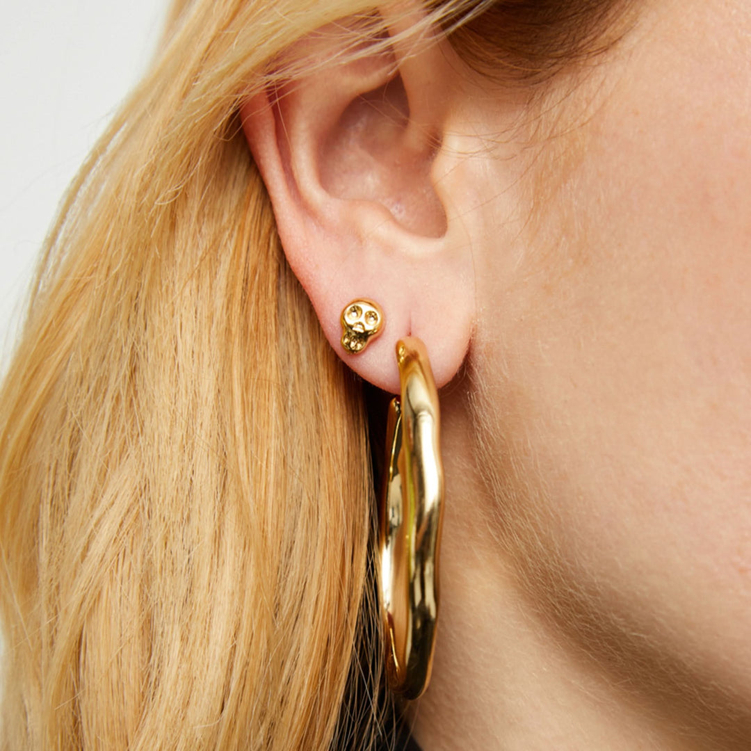 Metal Alloy Gold 18K Plated Skull Single Earring PIE0017ORO000