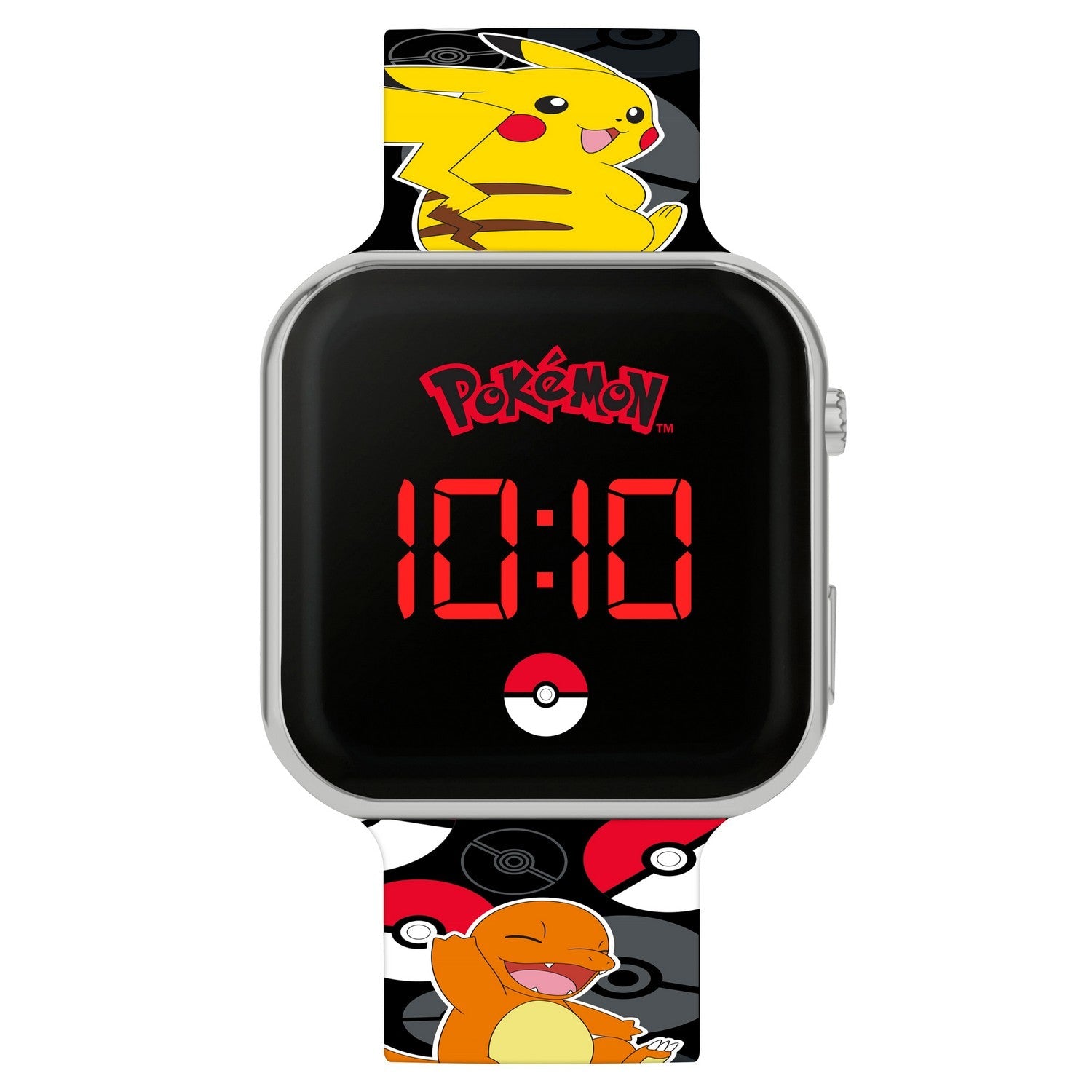 Kids Film Cartoon Pokemon Black Printed Strap Led Orange Watch POK4322ARG