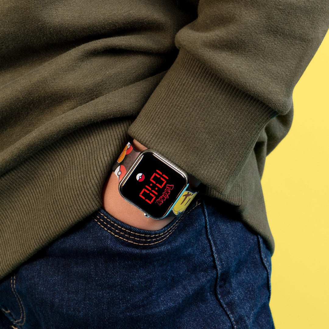 Kids Film And Cartoon Pokemon Black Printed Strap Led Orange Watch POK4322ARG